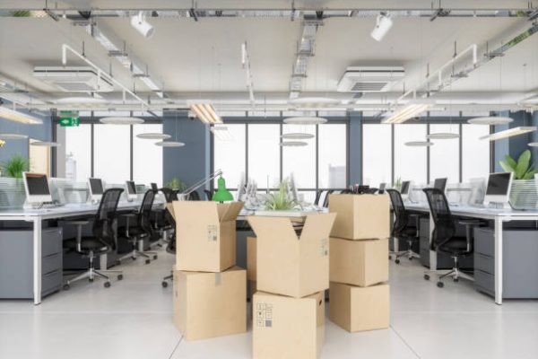 Cardboard boxes in new office